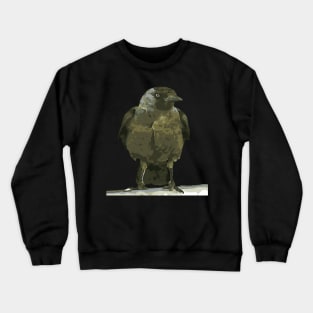 Black Hooded Crow Perched on A Balustrade Black Outline Art Crewneck Sweatshirt